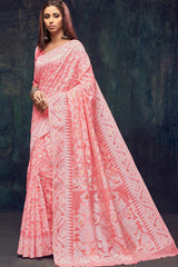 Jacquard Zari Saree In Pink