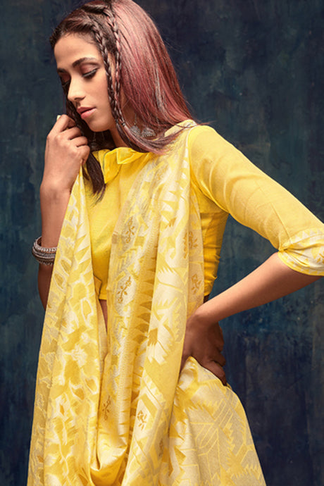 Jacquard Zari Saree In Yellow