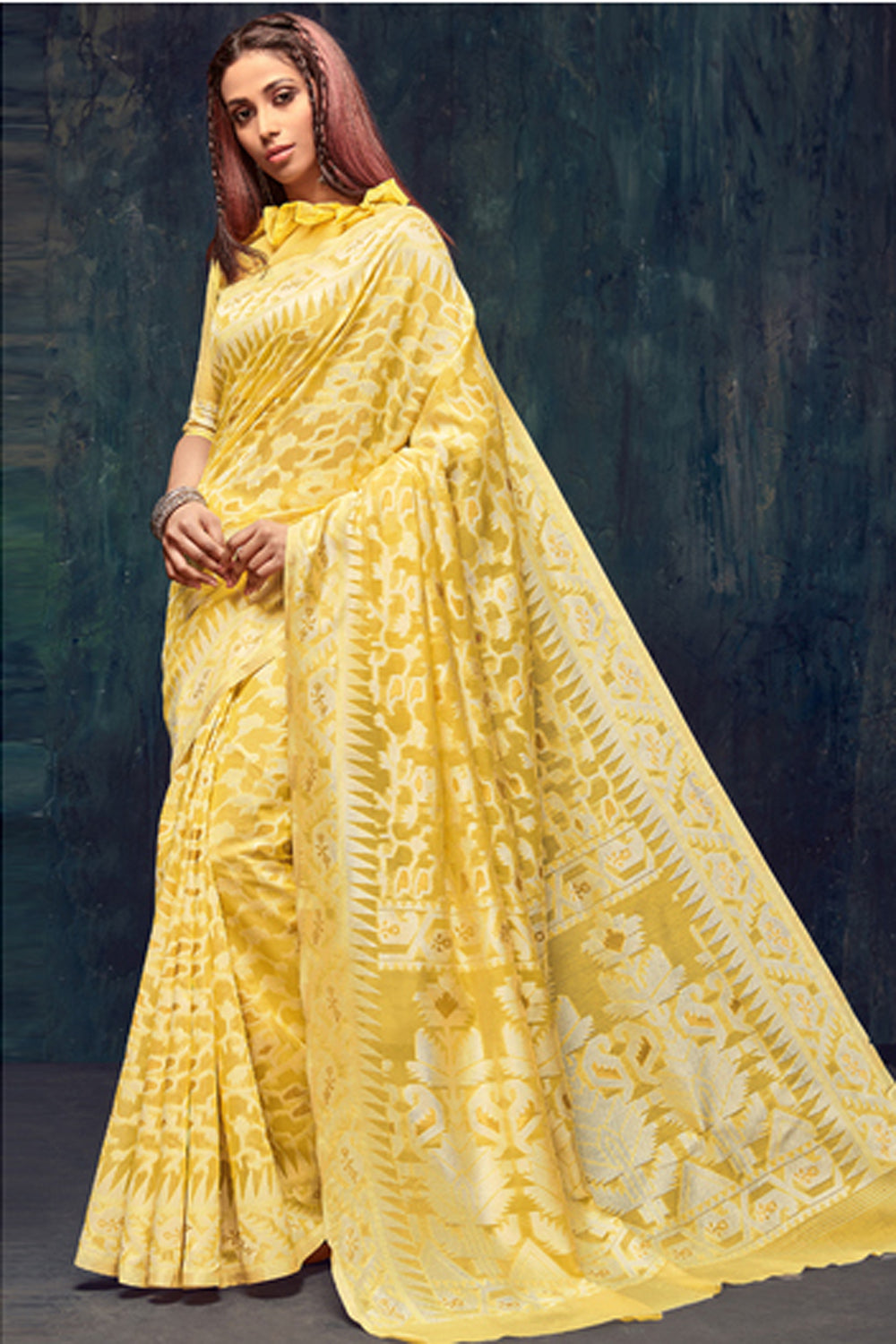 Jacquard Zari Saree In Yellow