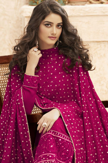 Buy rani-pink Georgette resham embroidery Palazzo Suit Set Online - Back