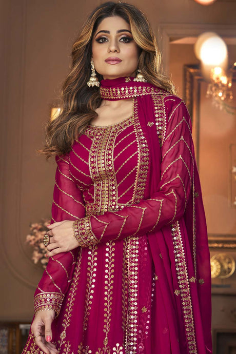 Rani Pink Georgette Resham Embroidery Sharara Suit Set