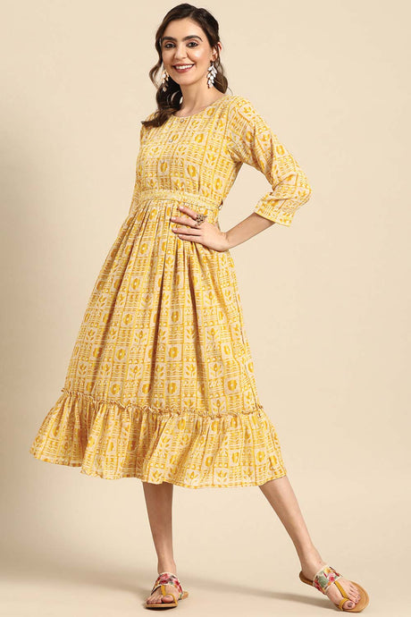 Buy Yellow Georgette Floral Printed Dress Online