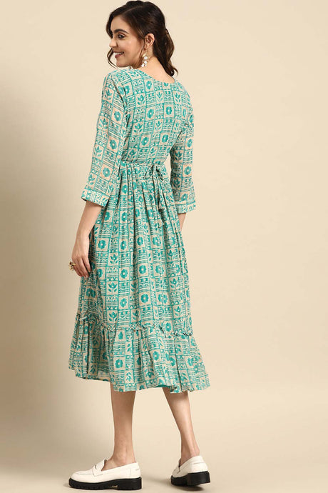 Buy Blue Georgette Floral Printed Dress Online - Side