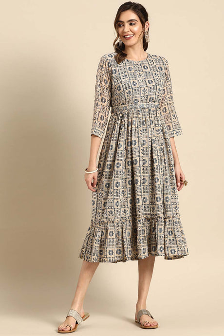 Buy Grey Georgette Floral Printed Dress Online