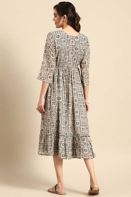 Buy Grey Georgette Floral Printed Dress Online - Side