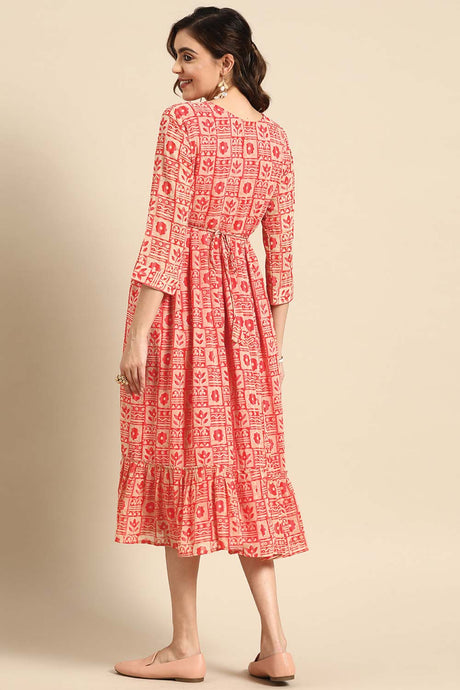 Buy Pink Georgette Floral Printed Dress Online - Zoom In