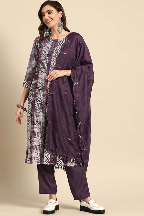 Buy Purple Cotton Ethnic Motif And Printed Palazzo Suit Set Online