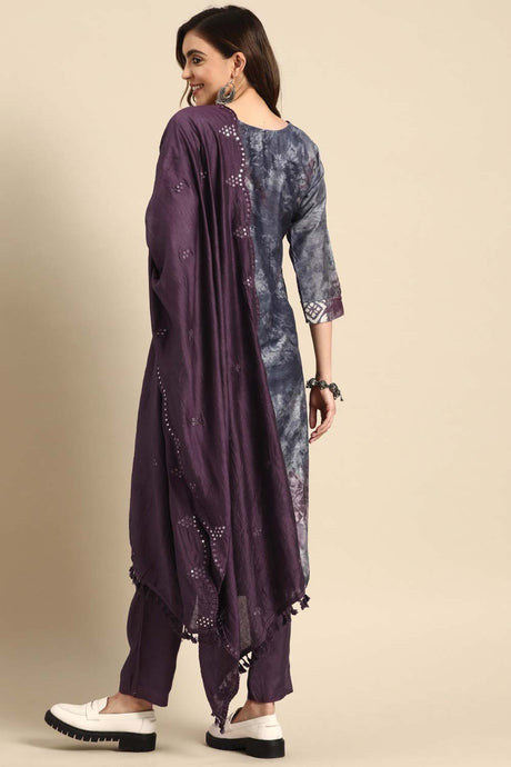 Buy Purple Cotton Ethnic Motif And Printed Palazzo Suit Set Online - Zoom Out