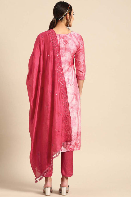 Buy Pink Cotton Ethnic Motif And Printed Palazzo Suit Set Online - Zoom Out
