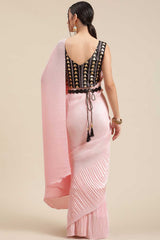 Crepe Solid Saree In Pink