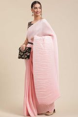 Crepe Solid Saree In Pink