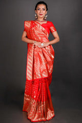 Jini Red Art Silk Zari Saree