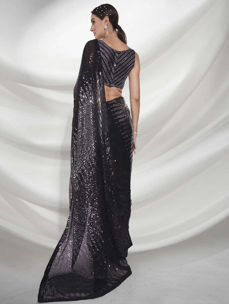 Black & Grey Georgete Sequance Saree