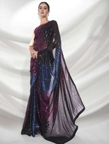 Black & Wine Georgette Sequence Saree