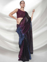 Black & Wine Georgette Sequence Saree