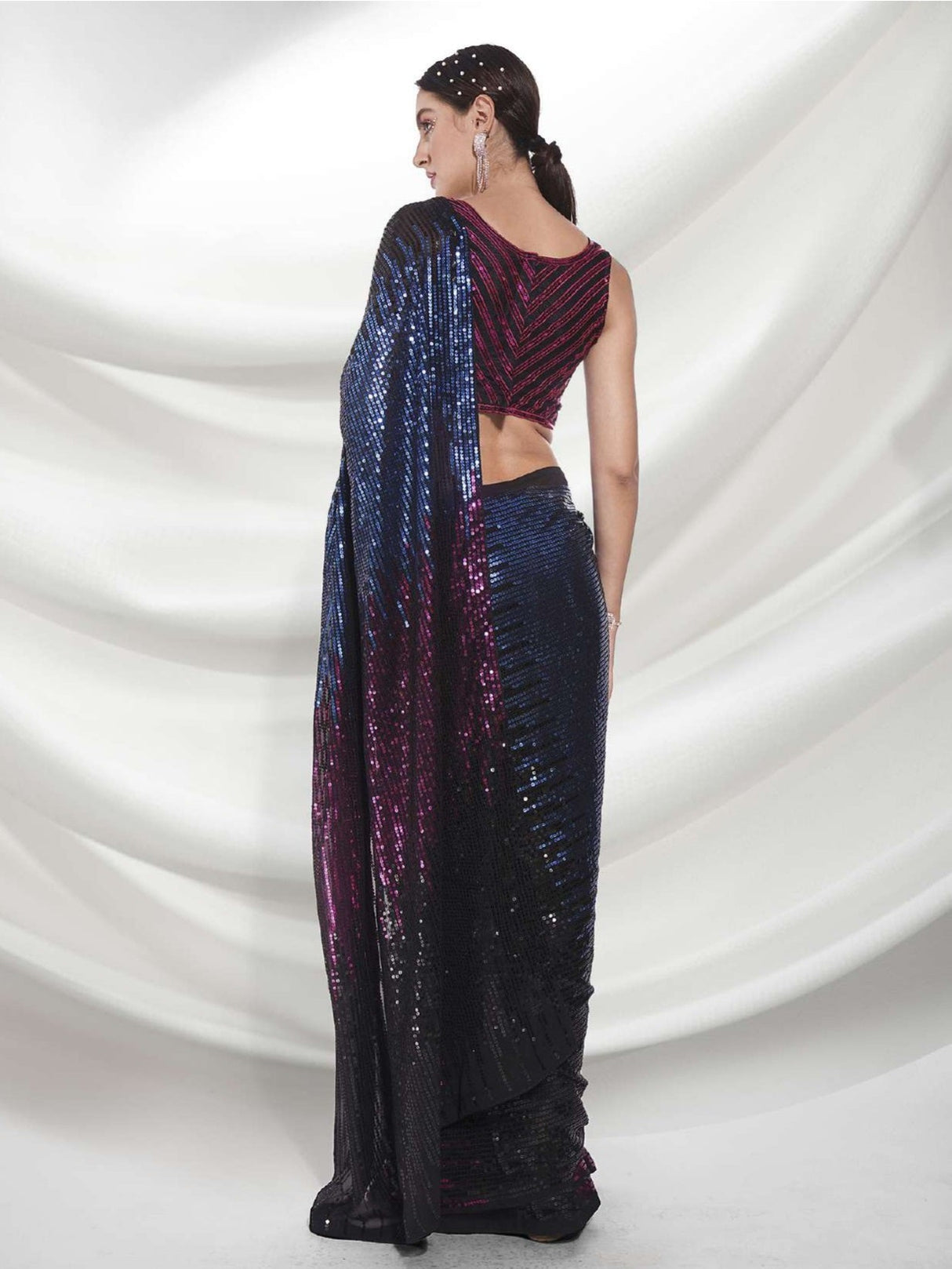 Black & Wine Georgette Sequence Saree