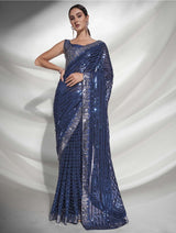 Teal Georgette Sequence Saree