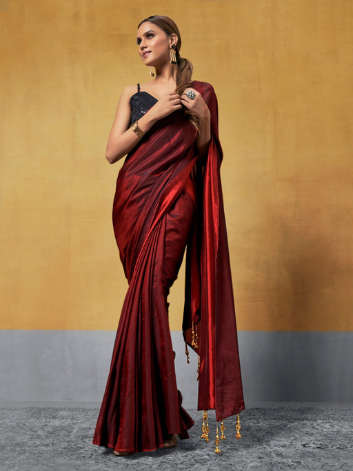 Buy REMPOK Solid/Plain Bollywood Satin Red Sarees Online @ Best Price In  India | Flipkart.com