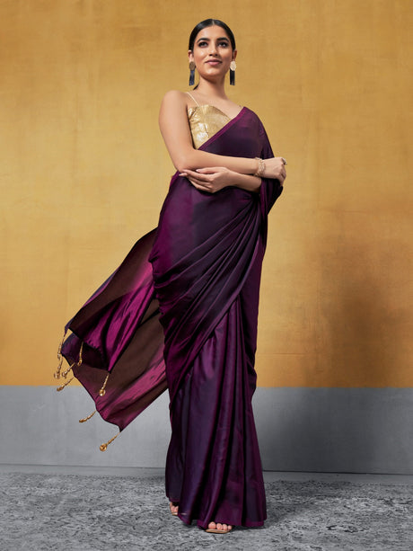 Purple Satin Silk Satin Saree