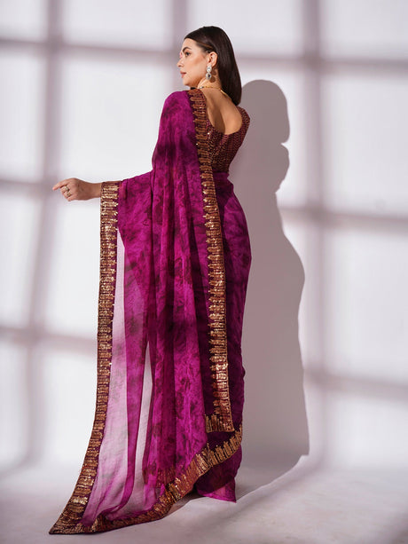 Wine Georgette Printd Saree