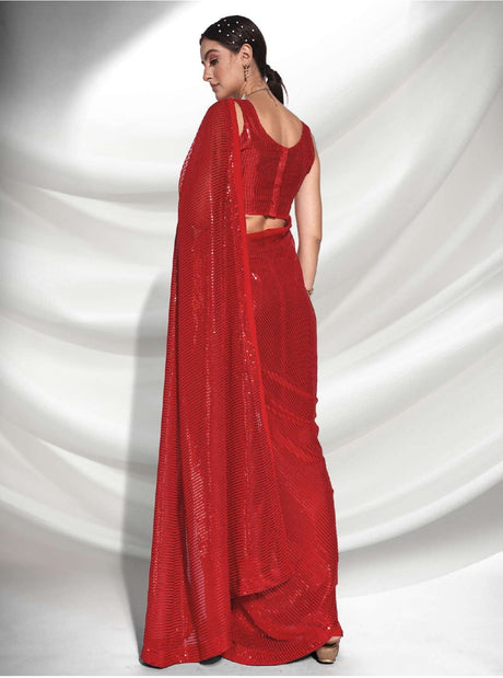 Red Georgette Sequence Saree