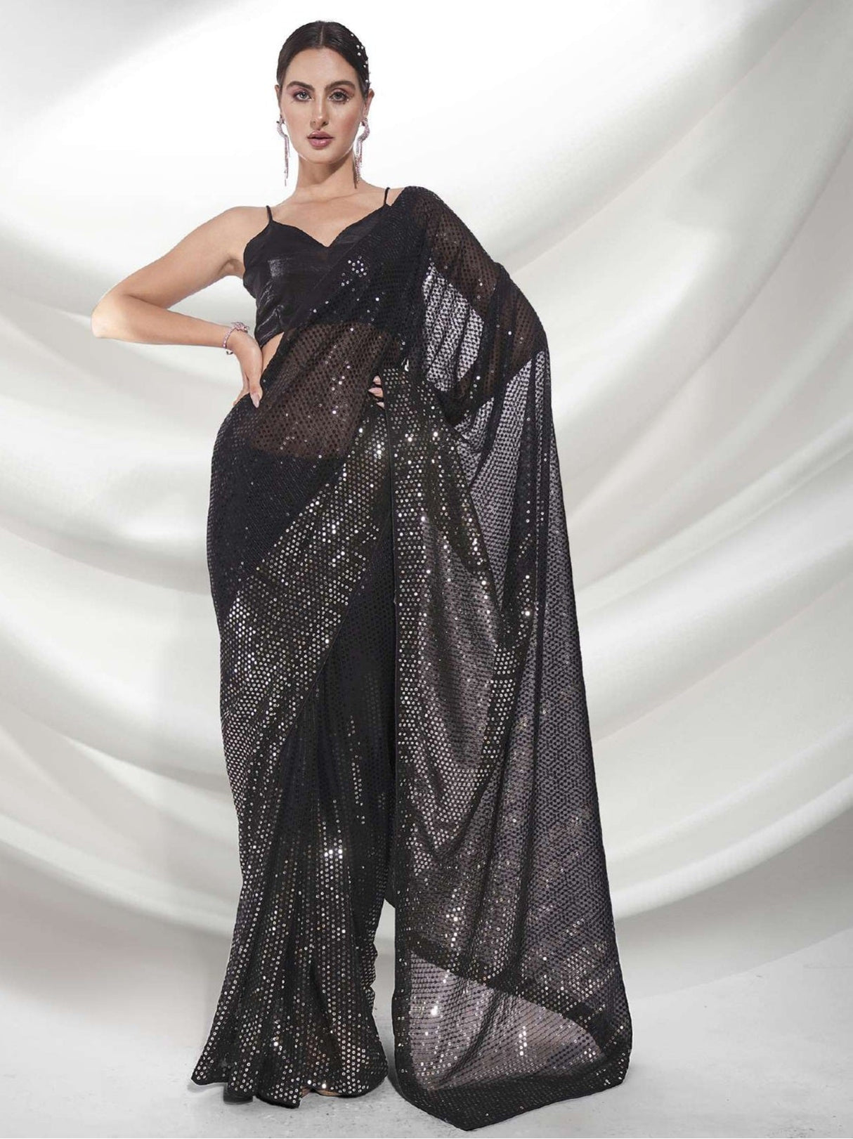 Black Georgette Sequence Saree