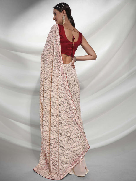 Red Georgette Sequence Saree