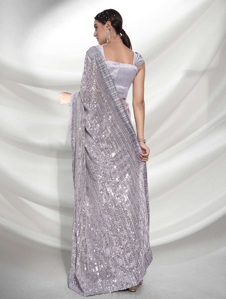 Silver Georgette Sequence Saree