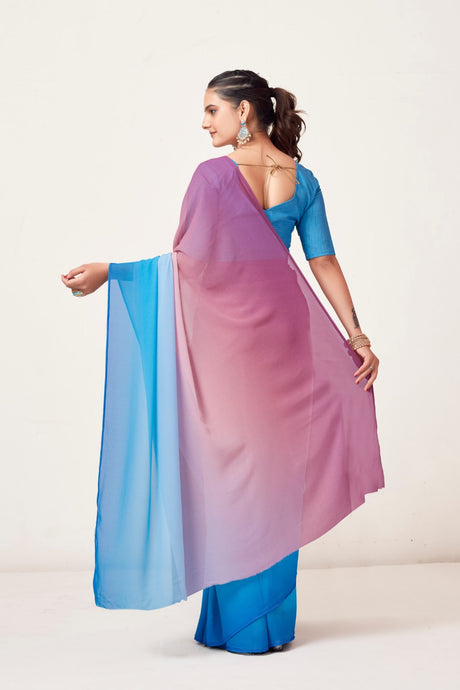 Purple & Blue Georgette Georgette Saree