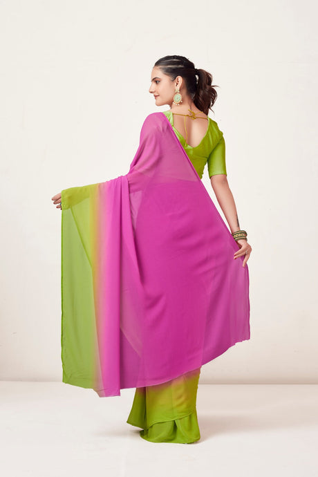 Pink & Green Georgette Georgette Saree