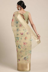 Yellow Organza Floral Digital Print Taant Saree