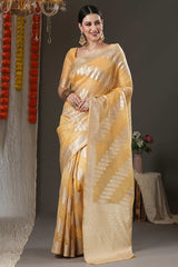 Yellow Organza Bagh Woven Design Chanderi Saree