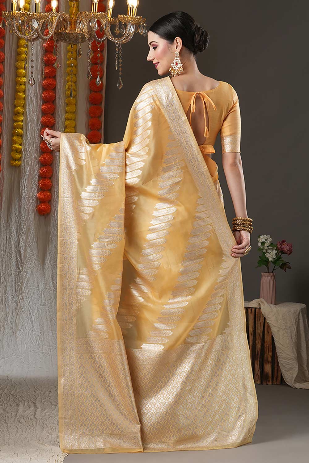 Yellow Organza Bagh Woven Design Chanderi Saree