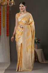 Yellow Organza Dabu Woven Design Chanderi Saree