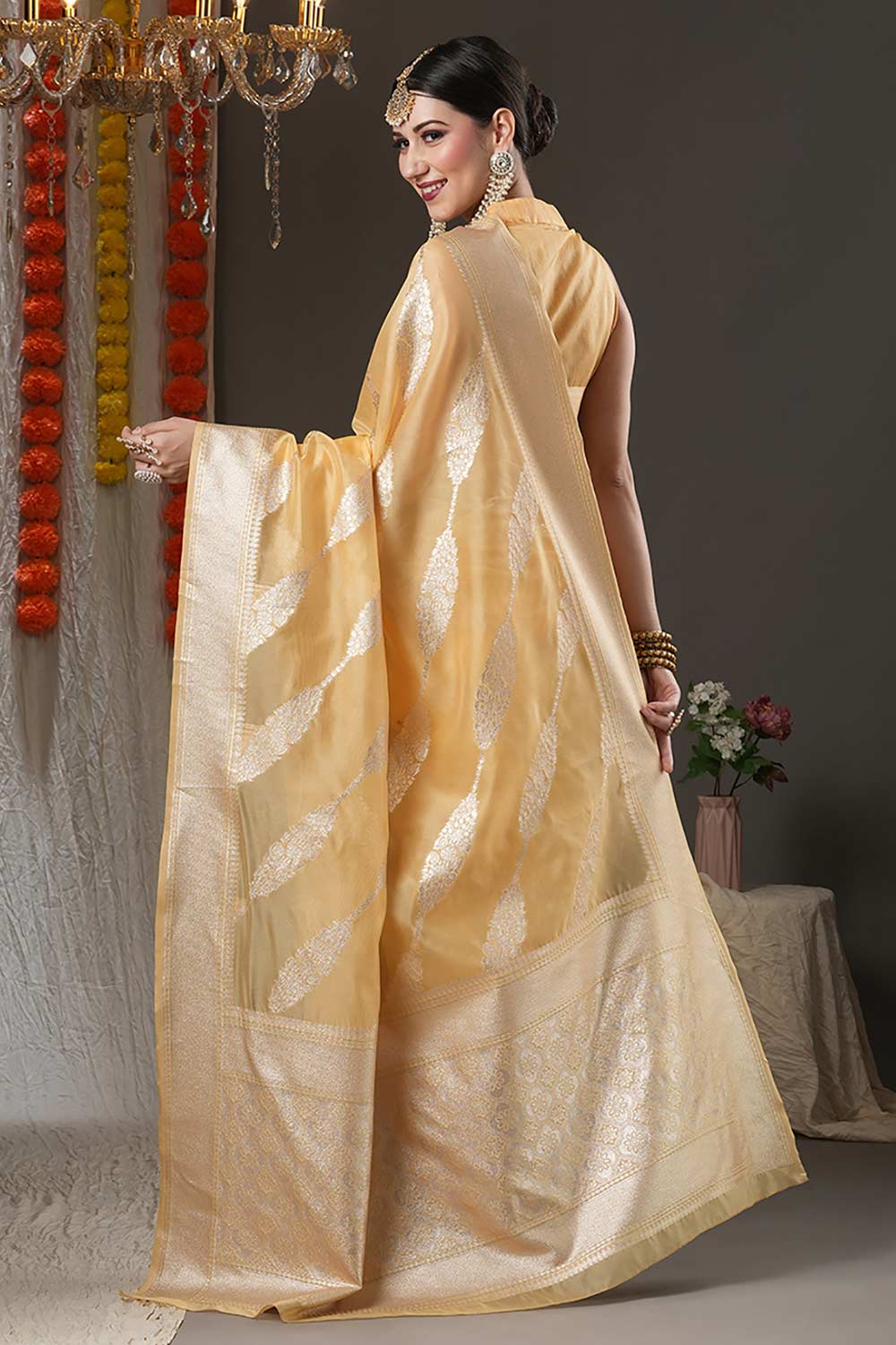 Yellow Organza Dabu Woven Design Chanderi Saree