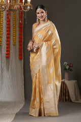 Yellow Organza Dabu Woven Design Chanderi Saree