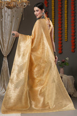 Yellow Organza Botanical Woven Design Chanderi Saree