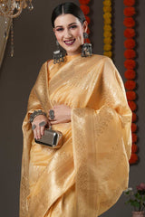 Yellow Organza Botanical Woven Design Chanderi Saree