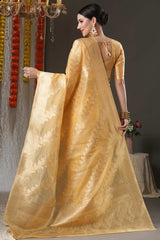 Yellow Organza Botanical Woven Design Chanderi Saree