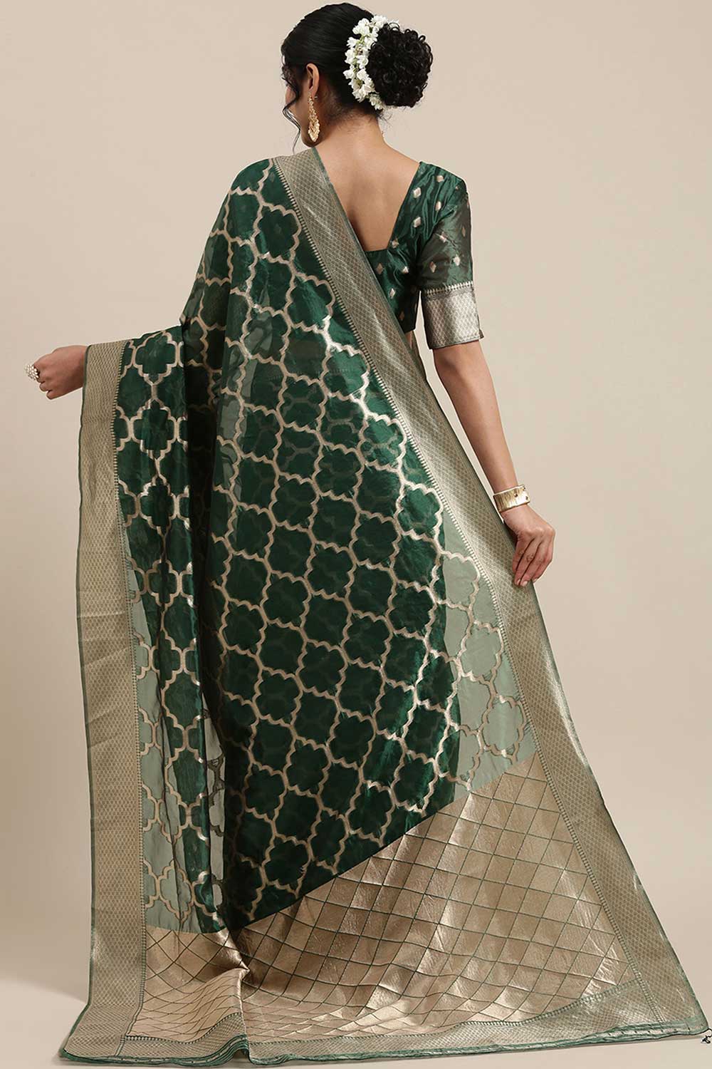 Organza Floral Saree In Green