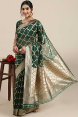 Organza Floral Saree In Green