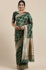 Organza Floral Saree In Green