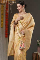 Yellow Organza Ethnic Motif Woven Design Chanderi Saree