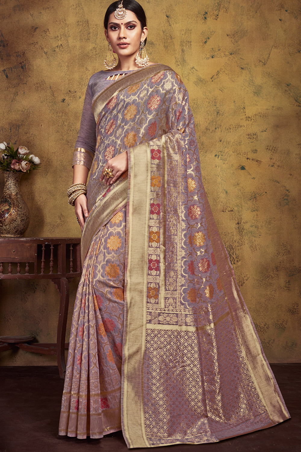 Art Silk Woven Saree In Light Violet