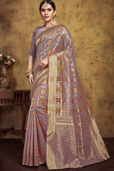 Art Silk Woven Saree In Light Violet