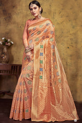 Art Silk Woven Saree In Dark Peach