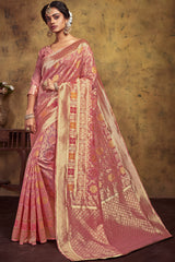 Art Silk Woven Saree In Pink