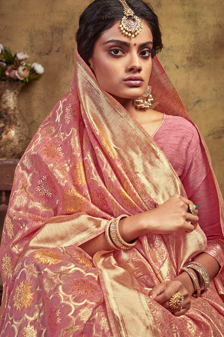 Art Silk Woven Saree In Pink