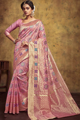 Art Silk Woven Saree In Baby Pink