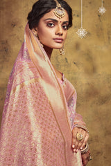 Art Silk Woven Saree In Baby Pink